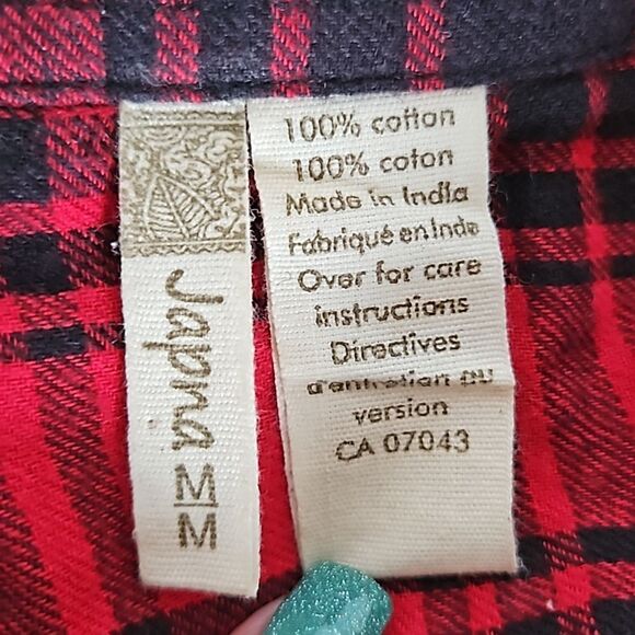 Japana Women's Buffalo Plaid Flannel Long Sleeves Button Down Shirt Medium Red - Picture 8 of 16